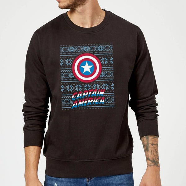 Marvel Comics Captain America Caps Shield Black Christmas Sweatshirt