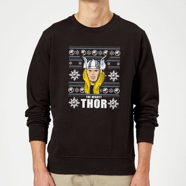 Marvel Comics The Mighty Thor Face Christmas Knit Black Christmas Sweatshirt