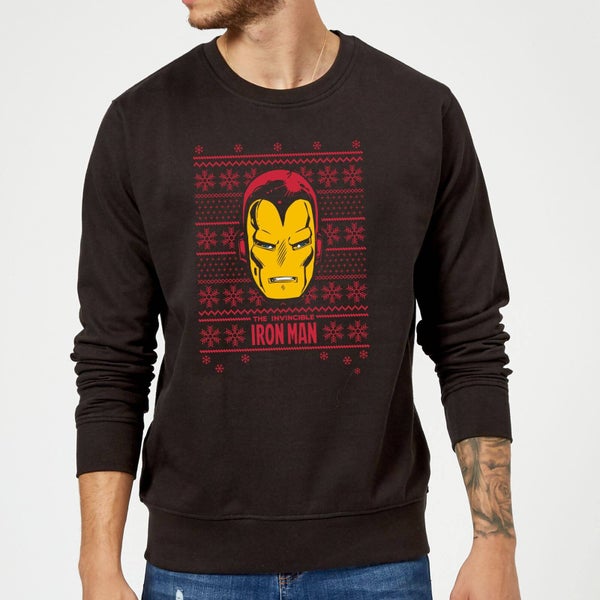 Pull de Noël Homme Marvel Comics Visage Iron Man - Noir