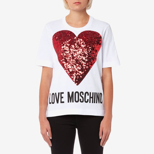 Love Moschino Women's Glitter Large Heart T-Shirt - White