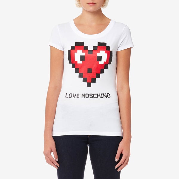 Love Moschino Women's Pixel Heart Logo T-Shirt - White