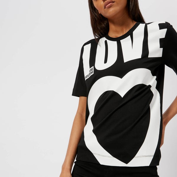 Love Moschino Women's Large Logo and Heart T-Shirt - Black
