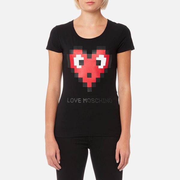 Love Moschino Women's Pixel Heart Logo T-Shirt - Black