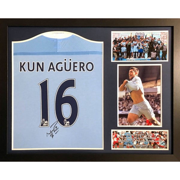 Sergio Aguero Signed and Framed Manchester City Shirt