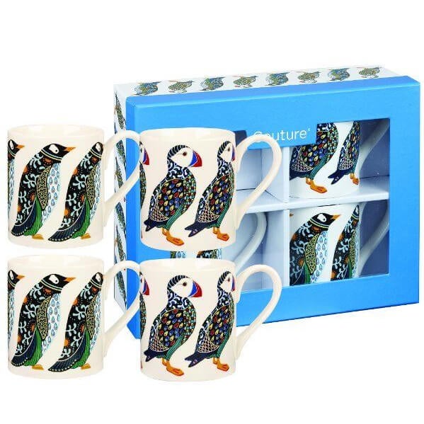 Paradise Birds Puffins and Penguins 4 Piece Mug Gift Set