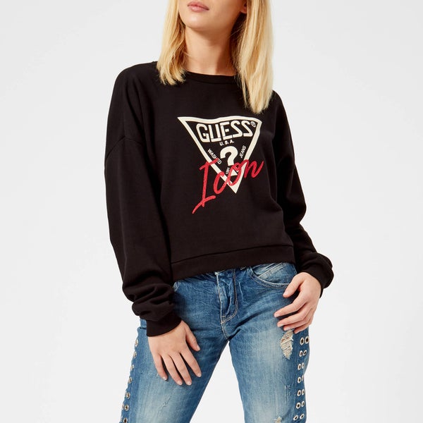 Guess Women's Triangle Fleece Sweatshirt - Jet Black