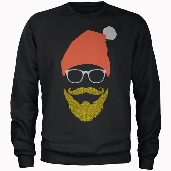 Hipster Santa Glitter Beard Kersttrui - Zwart