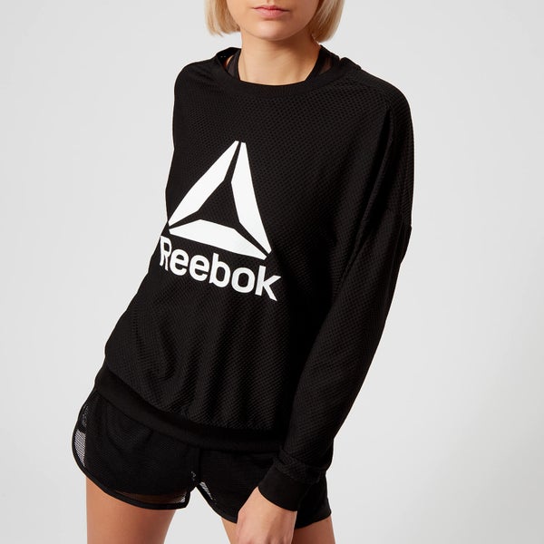 Reebok Women's Mesh Crew Neck Sweatshirt - Black