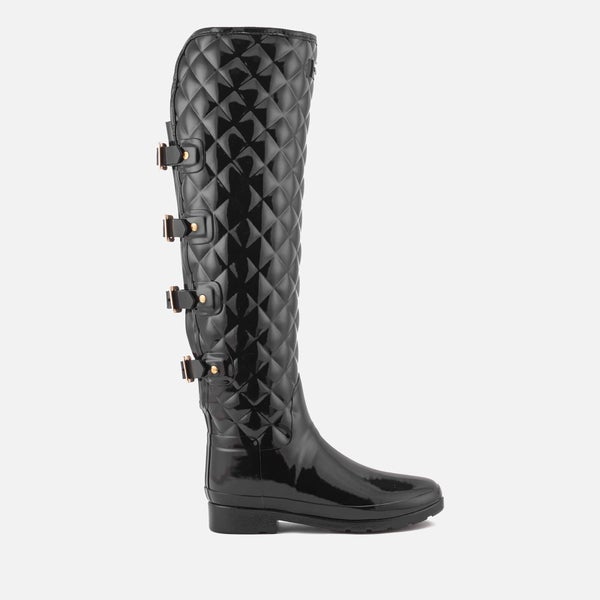 Hunter Women's Refined Over the Knee Gloss Quilted Boots - Black