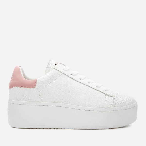 Ash Women's Cult Cracked Leather Flatform Trainers - White/Pink