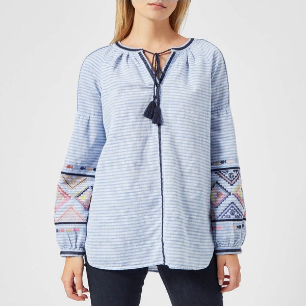 Joules Women's Yolanda Long Sleeve Embroidered Shirt - Light Blue Steel