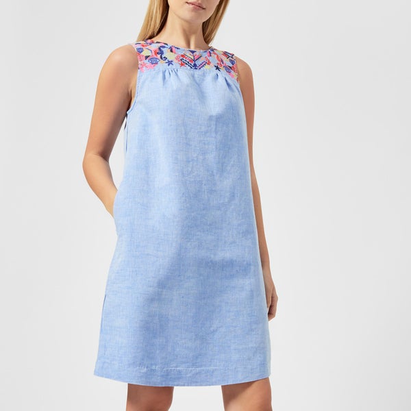Joules Women's Indria Embroidered Yoke Dress - Light Blue Steel