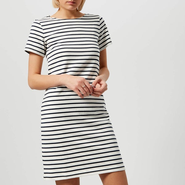 Joules Women's Riviera Short Sleeve Jersey Dress - Cream Navy Stripe