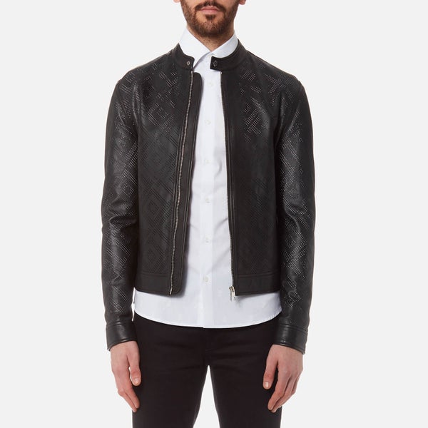 Versace Collection Men's Perforated Leather Jacket - Nero