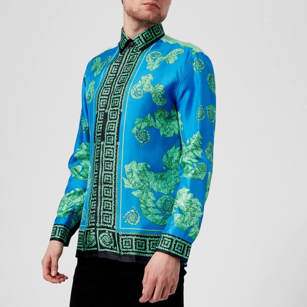 Versace Collection Men's Printed Silk Shirt - Bluette