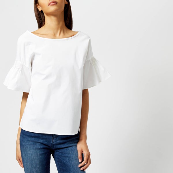 Armani Exchange Women's White Frill Sleeve Top - White