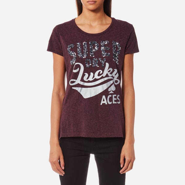 Superdry Women's Lucky Aces Sequin Entry T-Shirt - Blossom Tree Berry
