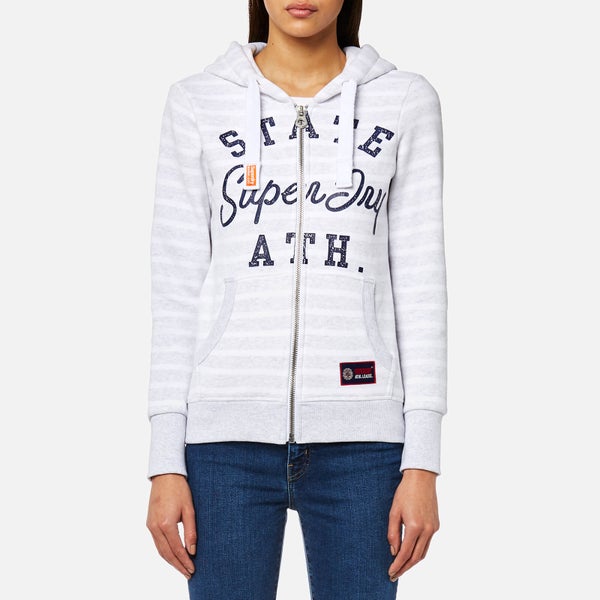 Superdry Women's State Ath Stripe Ziphood Sweatshirt - Optic/Ice Marl