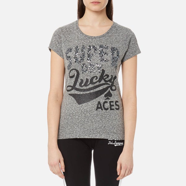 Superdry Women's Lucky Aces Sequin Entry T-Shirt - Grey Marl