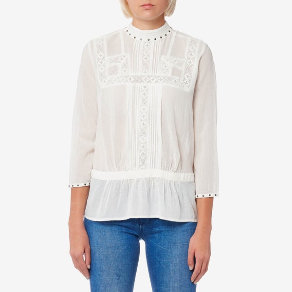 Maison Scotch Women's Embroidered Top with Small Studs - Off White