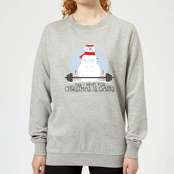 Pull de Noël Femme All I Want For Christmas Is Gains - Gris