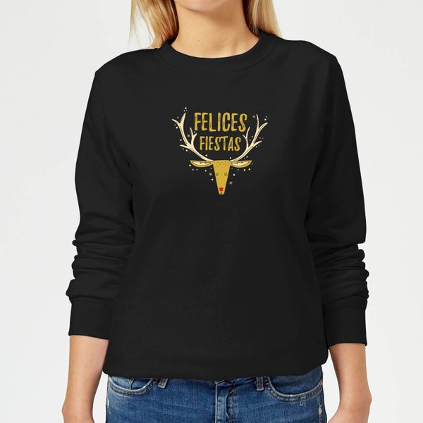 Pull de Noël Femme Felices Fiestas Reindeer - Noir