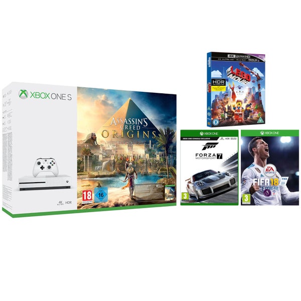 Xbox One S 1TB - With Assassin's Creed Origins, Forza 7, FIFA 18 & The LEGO Movie 4K Ultra HD Blu-ray