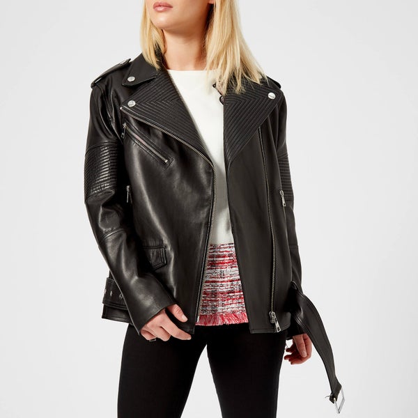 Karl Lagerfeld Women's Oversized Leather Biker Jacket - Black
