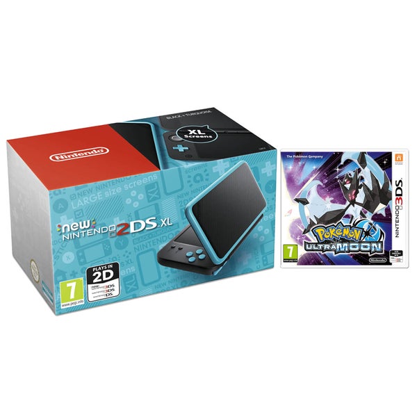 New Nintendo 2DS XL Black & Turquoise with Pokémon Ultra Moon