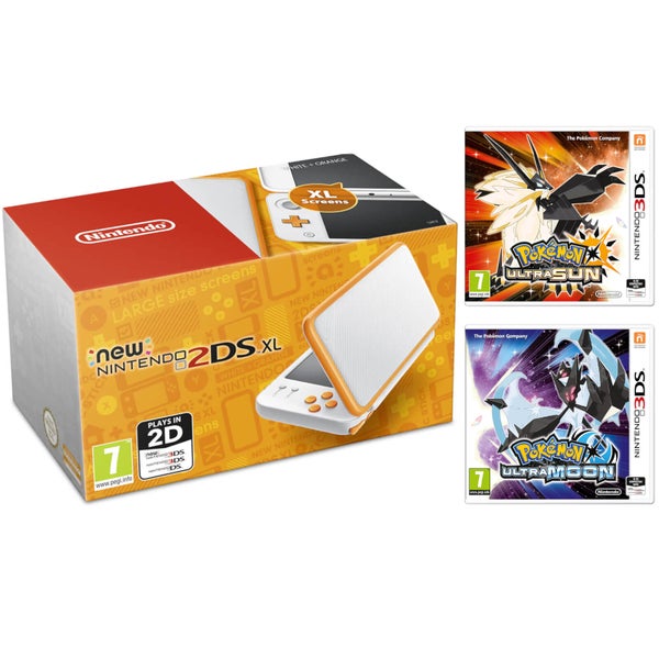 New Nintendo 2DS XL Orange & White with Pokémon Ultra Sun & Moon