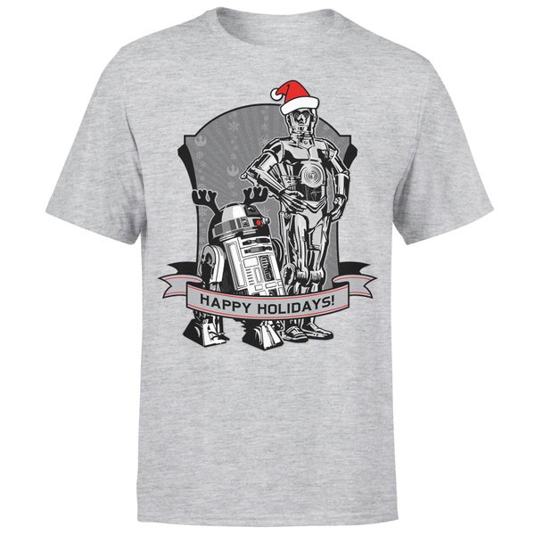 Camiseta Navidad Star Wars "Droides Happy Holidays" - Hombre/Mujer - Gris