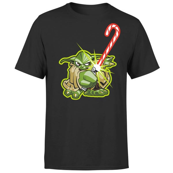 Star Wars Yoda met Zuurstok Kerst T-Shirt- Zwart