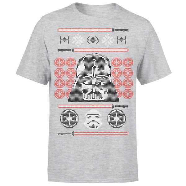 T-Shirt Star Wars Christmas Darth Vader Face Sabre Knit Grey