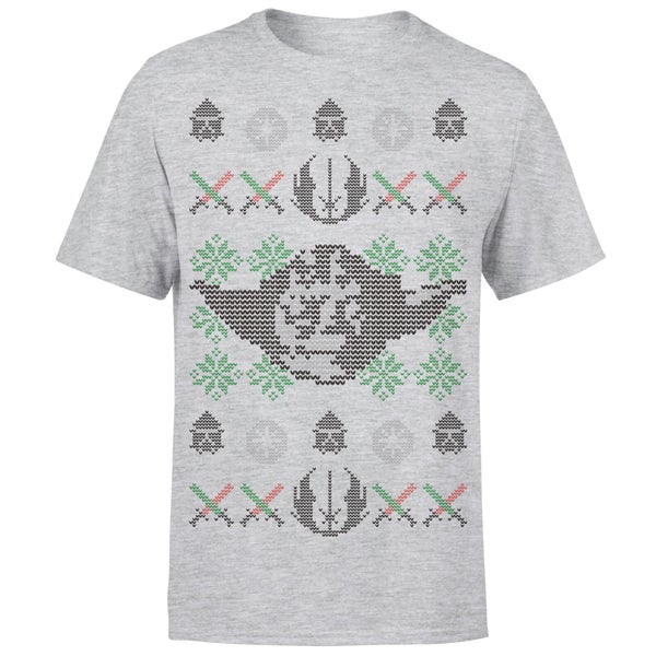 Star Wars Christmas Yoda Face Sabre Knit Grey T-Shirt