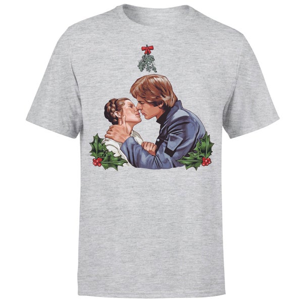 Star Wars Mistletoe Kiss Kerst T-Shirt- Grijs