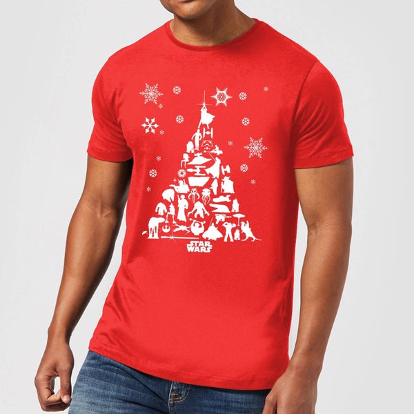 Star Wars Karakters Kerstboom Kerst T-Shirt- Rood