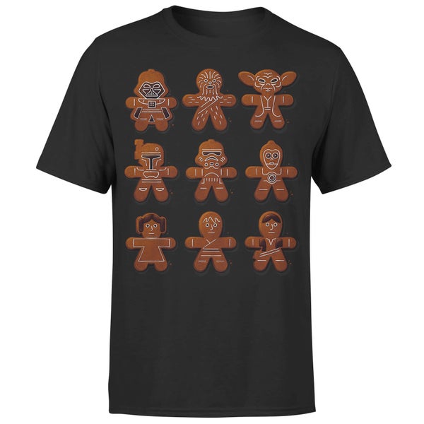 Star Wars Gingerbread Karakters Kerst T-Shirt- Zwart
