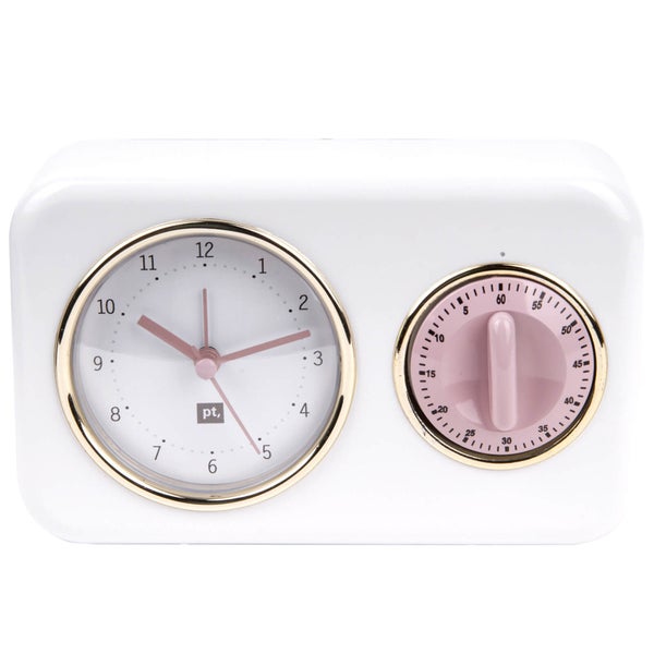 Nostalgia Clock with Kitchen Timer - White