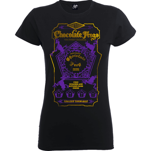 T-Shirt Harry Potter Honeydukes Purple Chocolate Frogs Black - Donna