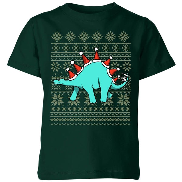 T-Shirt de Noël Enfant Stégosaure - Vert Foncé©
