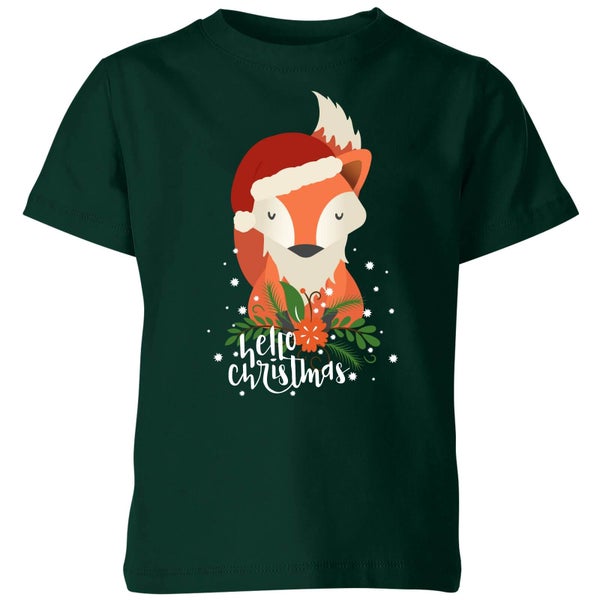 Christmas Fox Hello Christmas Kinder T-Shirt - Donkergroen