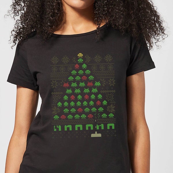 Camiseta Navidad "Invasores del Espacio" - Mujer - Negro