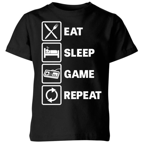 Eat Sleep Game Repeat Kids' T-Shirt - Black