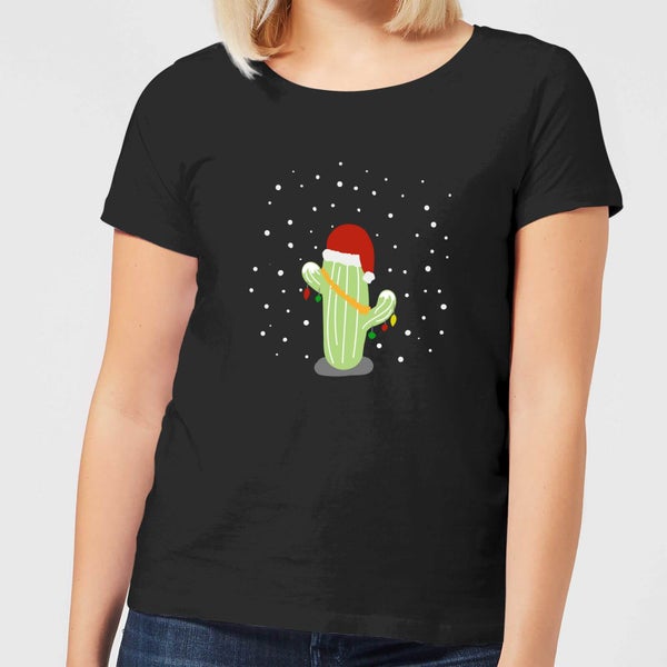 Camiseta Navidad "Cactus Gorro Papá Noel" - Mujer - Negro