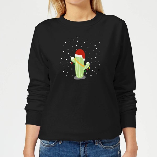 Pull de Noël Femme Cactus Santa Hat - Noir