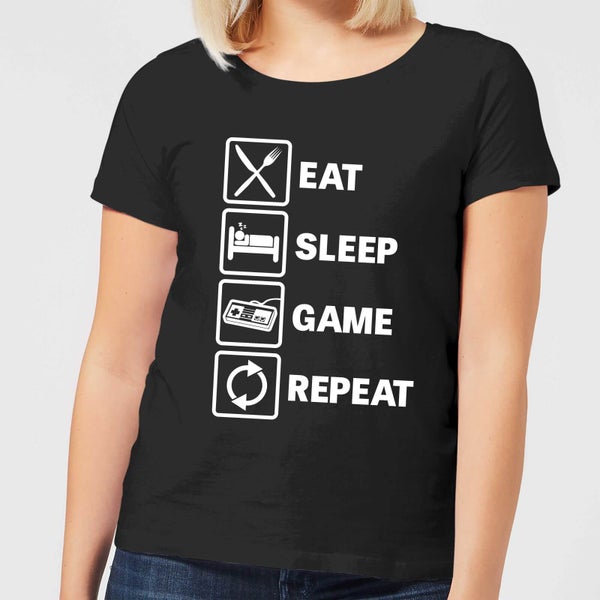 Camiseta Eat Sleep Game Repeat para mujer - Negro