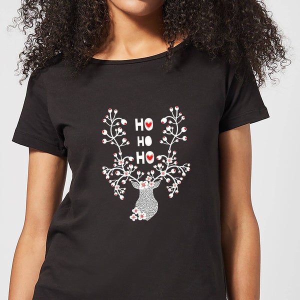Camiseta Navidad Reno "Ho Ho Ho" - Mujer - Negro