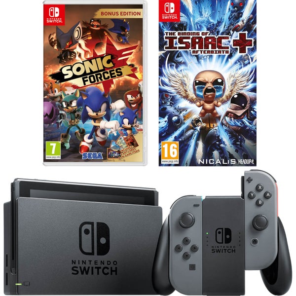 Nintendo Switch Console with Grey Joy-Con, Sonic Forces & The Binding of Issac