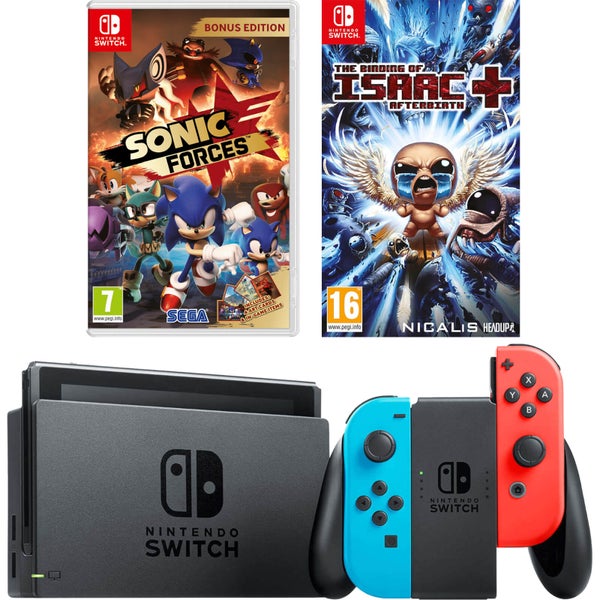 Nintendo Switch Console with Neon Red/Blue Joy-Con, Sonic Forces & The Binding of Issac
