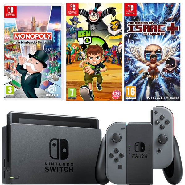 Nintendo Switch Console with Grey Joy-Con, The Binding of Issac, Monopoly & Ben 10
